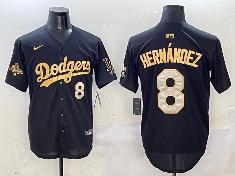 Men Los Angeles Dodgers 8 Hernandez Black Gold Game Nike 2025 MLB Jersey style 5